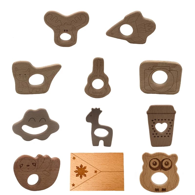 ABCPICK 10 pz Bambino Legno Animale Perline di Faggio Dentizione Perline di Legno Per La Produzione di Gioielli Bambino Massaggiagengive Regalo Sonaglio Giocattolo Accessori Fai Da Te