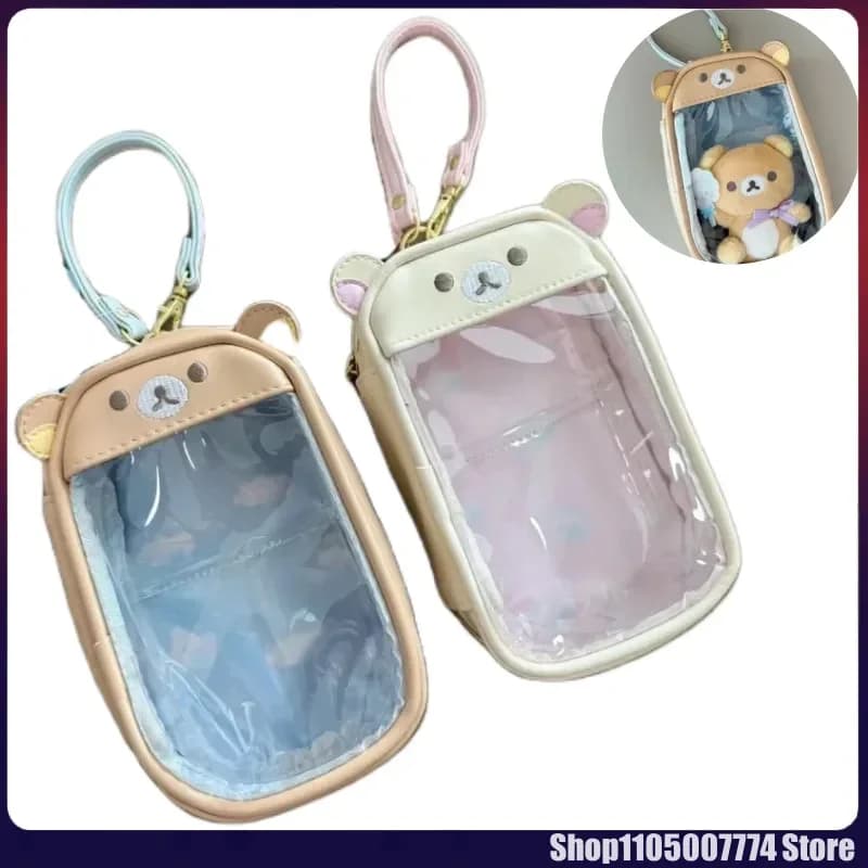 Kawaii Rilakkuma Orso Sorella Ciondolo Borsa portaoggetti Bambini Trasparenza Pu Portamonete Portachiavi Porta carte d'identità Portafoglio piccolo regalo