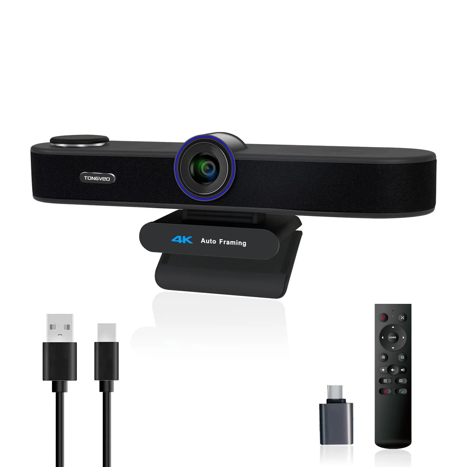 AI Auto Framing Speaker Tracking USB Plug&Play 4K Webcam EPTZ Bar Camera With IR Remote Control