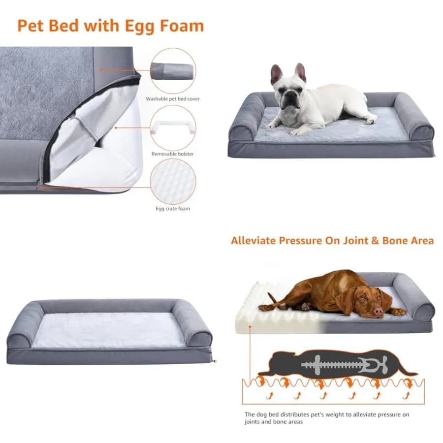 Divano Letto per Cani da Soggiorno con Schiuma Premium, Base Antiscivolo, Rivestimento Rimovibile e Lavabile, Supporto per Alleviare la Pressione per Cani fino a