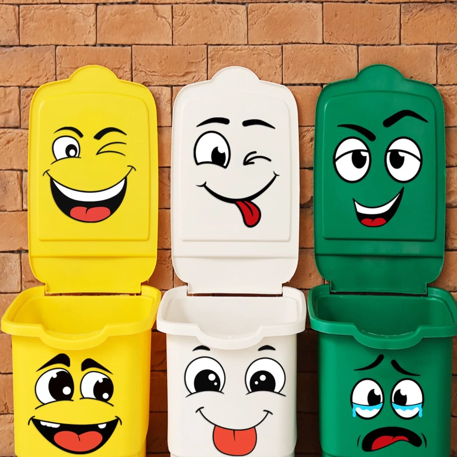 Adesivi con faccine dei cartoni animati - Decalcomanie autoadesive rimovibili per superfici in plastica e lucide, divertenti decorazioni per la casa per bidoni della spazzatura, pareti, WC