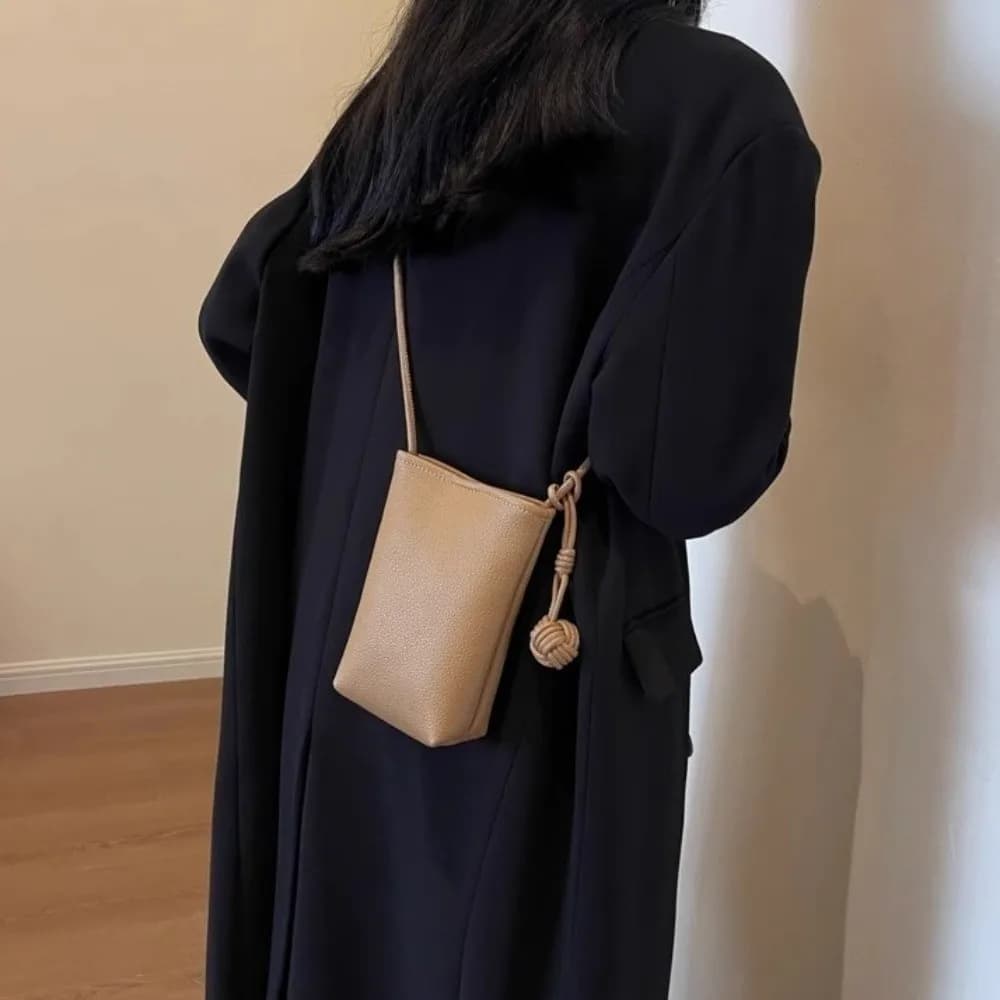 PU Leather Mobile Phone Crossbody Bag Solid Color Small Purses Leather Shoulder Bag With Pendant Cell Phone Purse