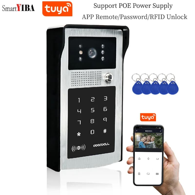 SmartYIBA Tuya Smart WIFI/IP HD Videocitofono Supporto POE Switch 1080P Videocitofono Password RFID Sblocco Campanello
