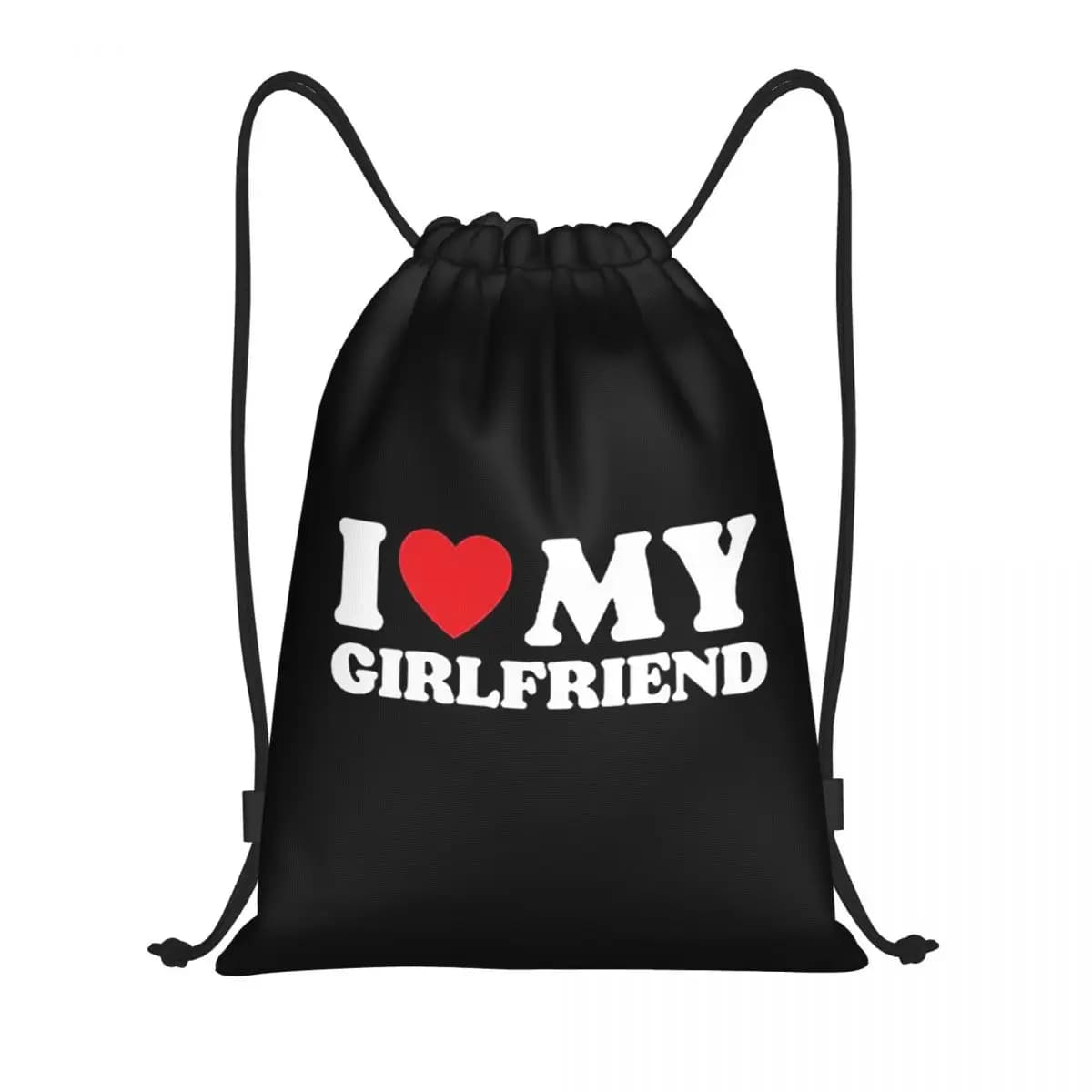 I Love My Girlfriend Backpacks Casual Drawstring Bundle Pocket Sports Bag Book Bags for Man Woman School