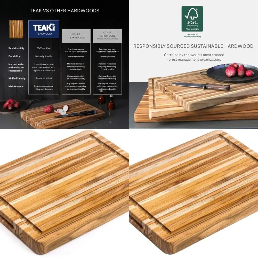 Reversible medium wooden cutter with juice groove - Perfect festive gift for men and women - FSC certificate, suitable for knives