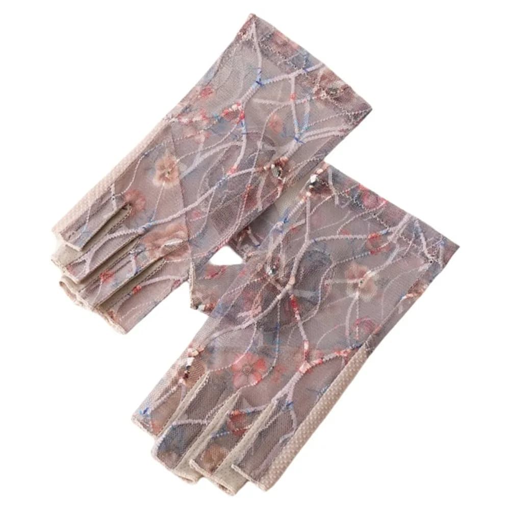 Guanti da guida creativi in rete, antiscivolo, traspiranti, con protezione solare, guanti elasticizzati a mezze dita con stampa floreale, per ciclismo