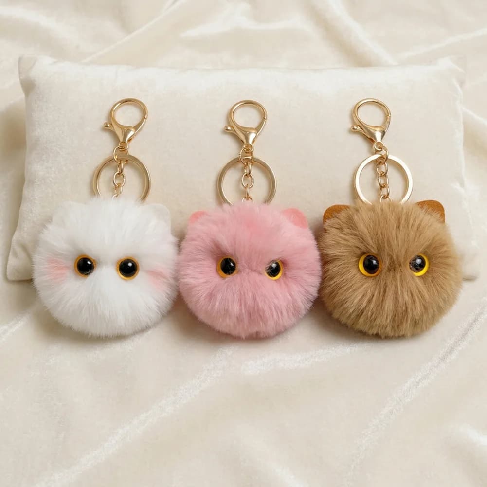 Portachiavi Gatto Peloso, Ciondolo a Palla di Peluche, Simpatico Gattino Nero Morbido, Accessorio per Borsa, Charm Morbido da Appendere per Zaino