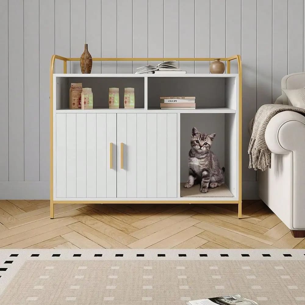 Litter Box Enclosure Furniture, Hidden Litter Box Cabinet For Large Cat,Pet House, Side End Table, Dog Proof Kitty Litter Box E