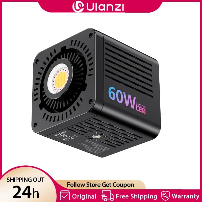 Ulanzi C60 RGB LED Light COB Portable 60W, Video Lighting 2500-6500K, 3300mAh Battery, Mini Bowens Attachment for Photo Lighting and Live-Stream