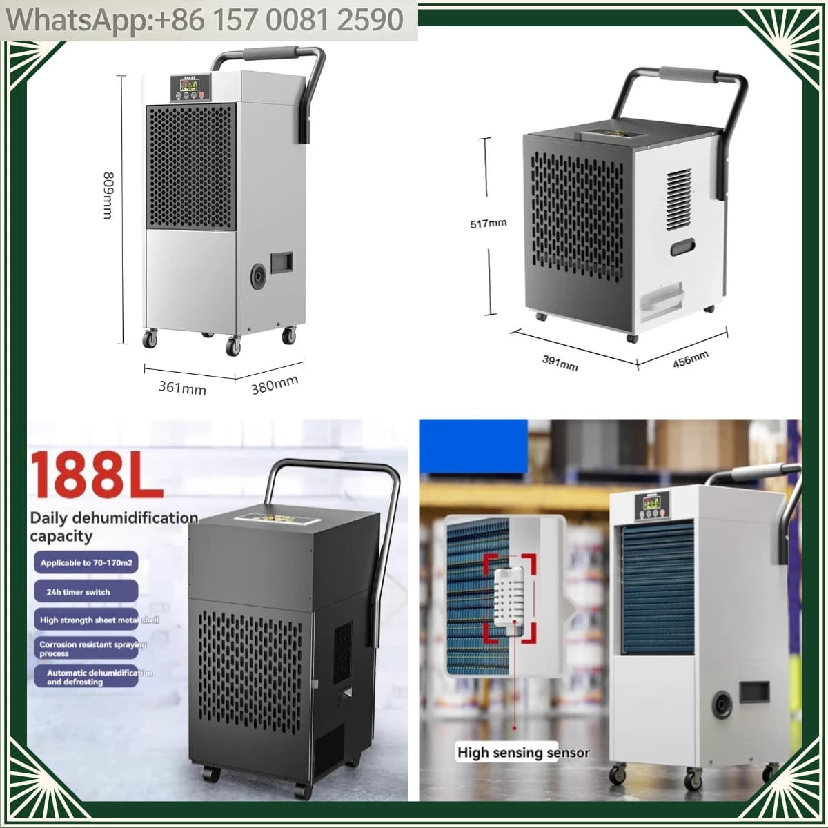 Deumidificatore Industriale da 258L, Deumidificatore Commerciale ad Alta Potenza per Magazzini e Seminterrati, Ideale per l'Asciugatura Domestica