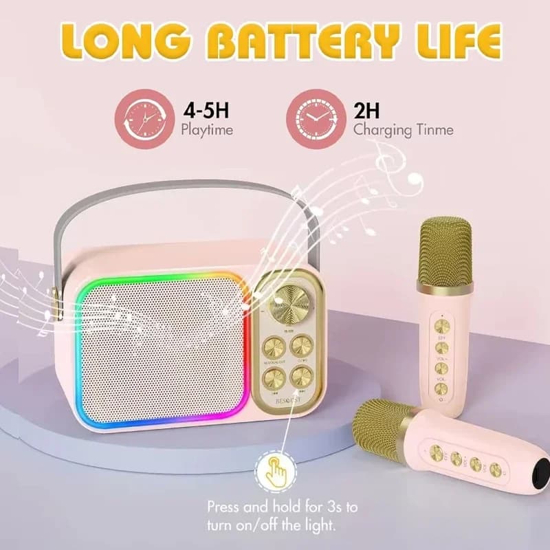 Effetti Karaoke Sistema di altoparlanti Bluetooth HIFI 1-2 Microfoni wireless Luce LED RGB portatile Stereo Surround Regalo per bambini