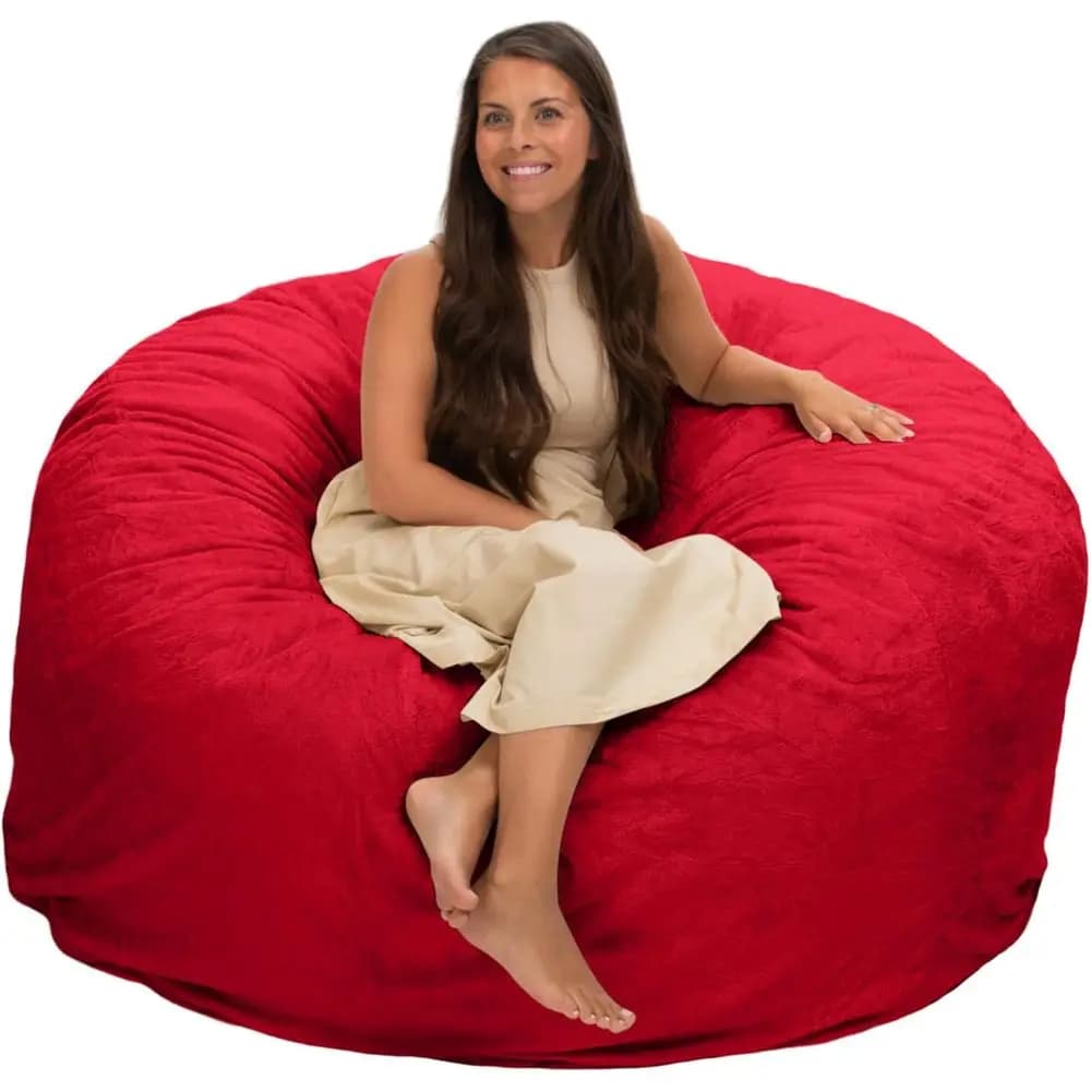 5000 5-oot Bean Bag Chair, Rivestimento Rosso – Poltrona Oversize, Seduta da Pavimento, Piccolo Divano, o Divano Letto, o per Soggiorno, Sala Giochi