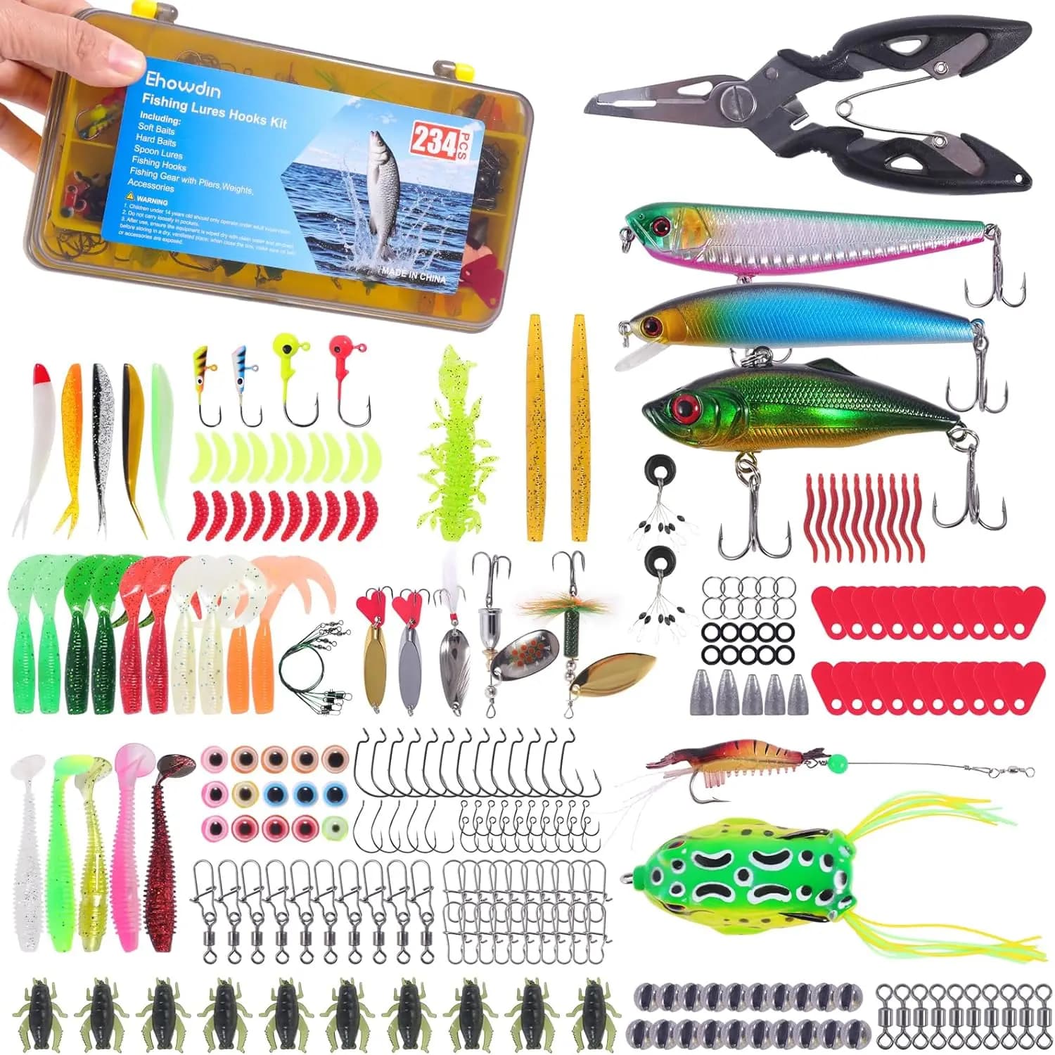 Kit of 234 Fishing baits with Fishes, Organic baits, Cucchiaio baits, Freshwater and Salad Ami and Pesi