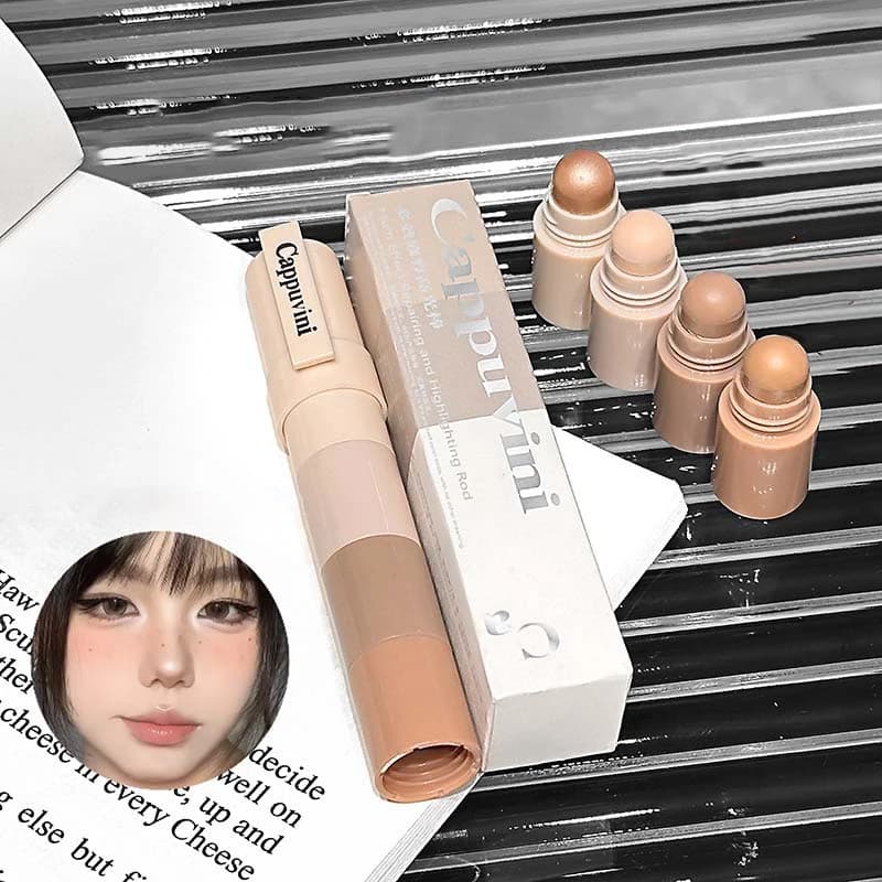1Pc Cappuvini 4 in 1 Stick Illuminante e Contorno Opaco e Shimmer 4 Colori Ombretto Naso e Occhi Cosmetico per Donna