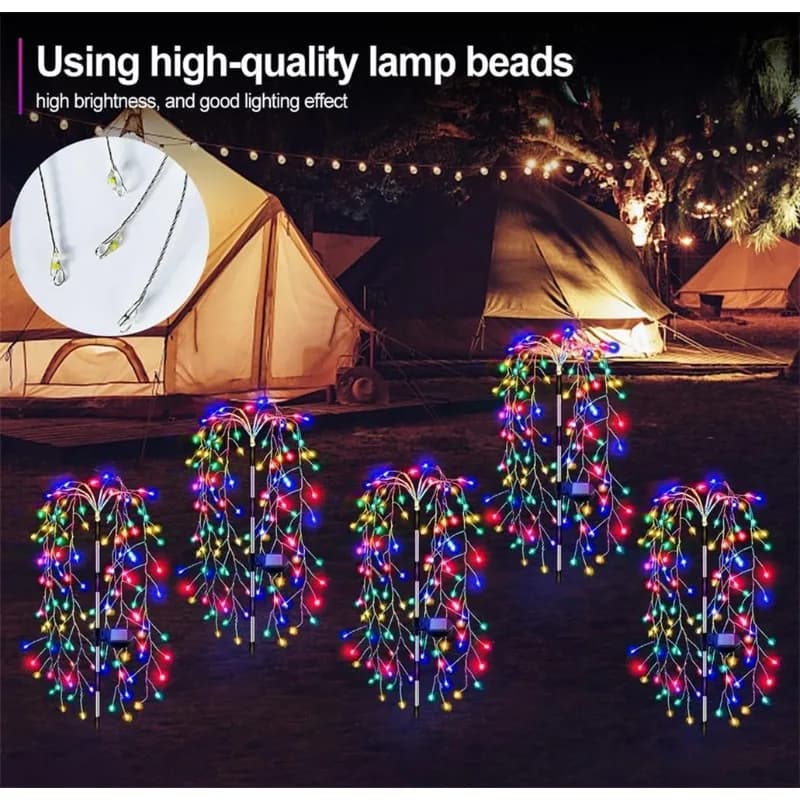 Luci Solari a Terra a LED con Filo di Rame a Forma di Petardo, Luci Solari per Giardino e Prato con Illuminazione d'Ambiente