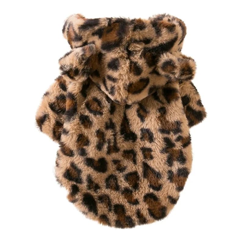 Caldo pile con cappuccio per cani Cappotto invernale per animali domestici per cani di piccola taglia Bulldog francese Cucciolo Giacca con stampa leopardata Cucciolo accogliente