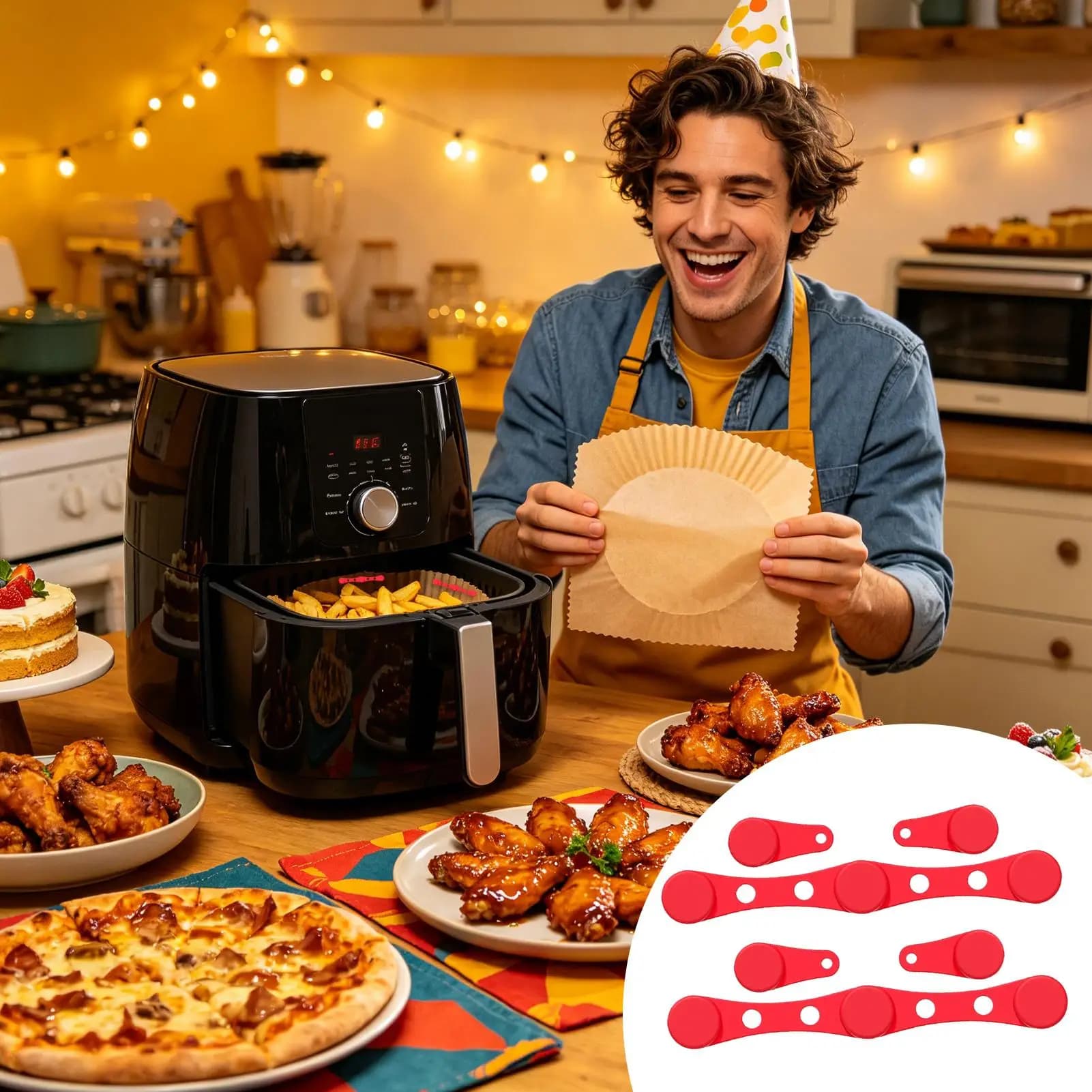 Air Fryer Basket Liner Magnets Silicone Fixing Tool Air Fryer Magnet Silicone Buckle For Baker Enthusiast Family Parent French