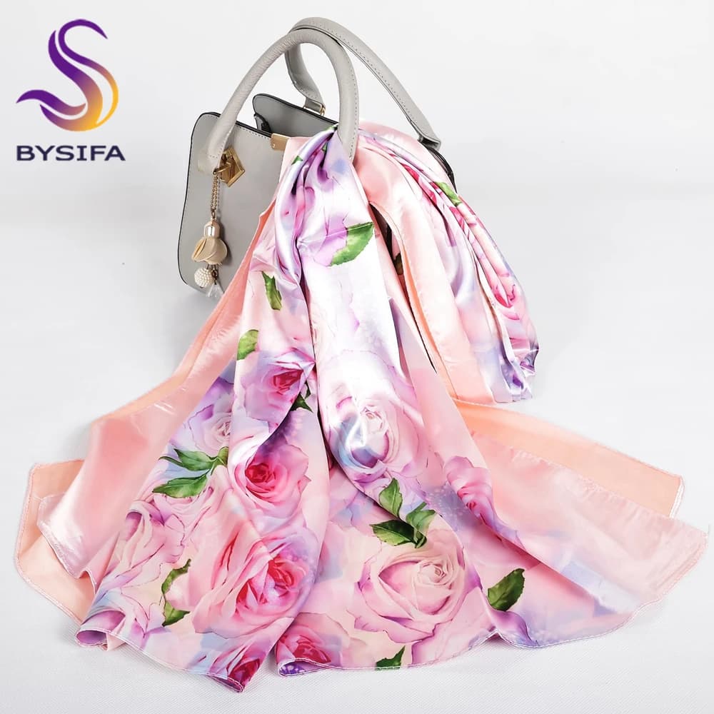 Nuova primavera autunno rosa rosa sciarpa di seta scialle stampato inverno moda donna collo sciarpa Design floreale sciarpe lunghe avvolge 160*70cm