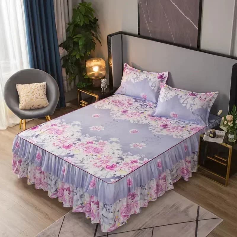 J30Double Layered Hemline Bedspread Thickened Anti Slip Printed Bed Skirt Bed Sheet Bedding Products With Plant Flower Patterns