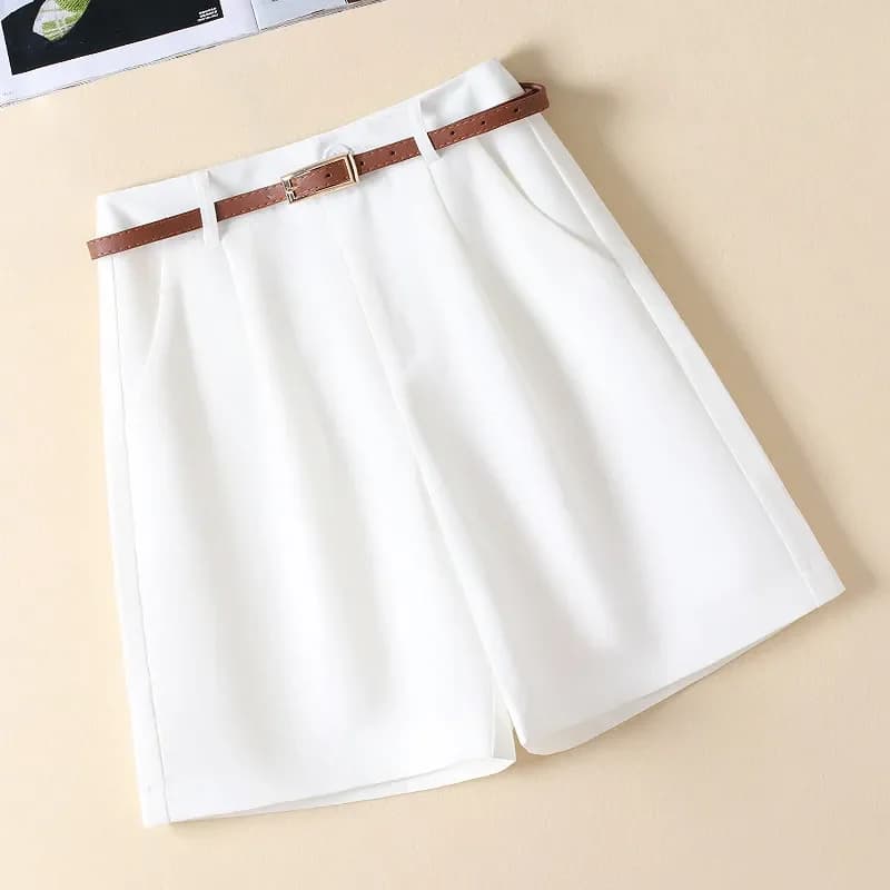 Pantaloncini da donna a vita alta con cintura, casual, a gamba larga, estivi