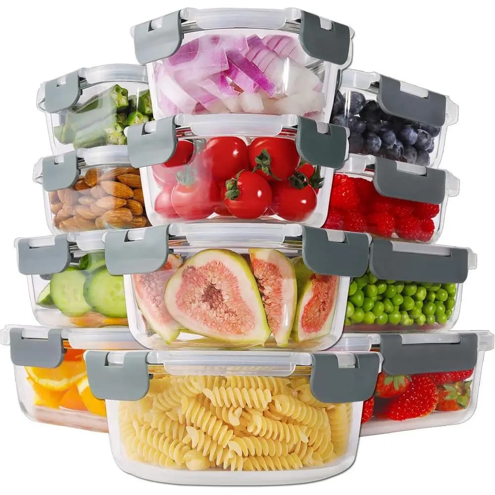 Contenitori per la preparazione dei pasti in vetro borosilicato da 24 pezzi con coperchi ermetici e serrature a scatto a prova di perdite