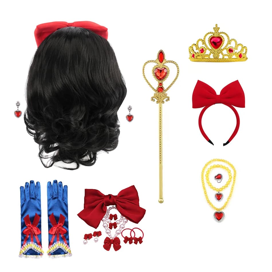Biancaneve Dress up Tiara sintetica per bambine principessa Cosplay accessori bacchetta corona capelli fascia guanti collana regali