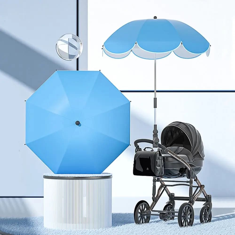 360 ° Passeggino Ombrello pieghevole Parasole regolabile Carrozzina per bambini Ombrellone UV Protezione dalla pioggia solare Baldacchino per passeggino esterno