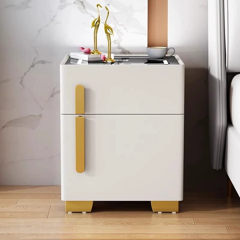 Smart Bedside Table with Hidden Safe Fingerprint Lock Bluetooth Speaker Dual Wireless Charging USB Port Voice Controlled Lamp