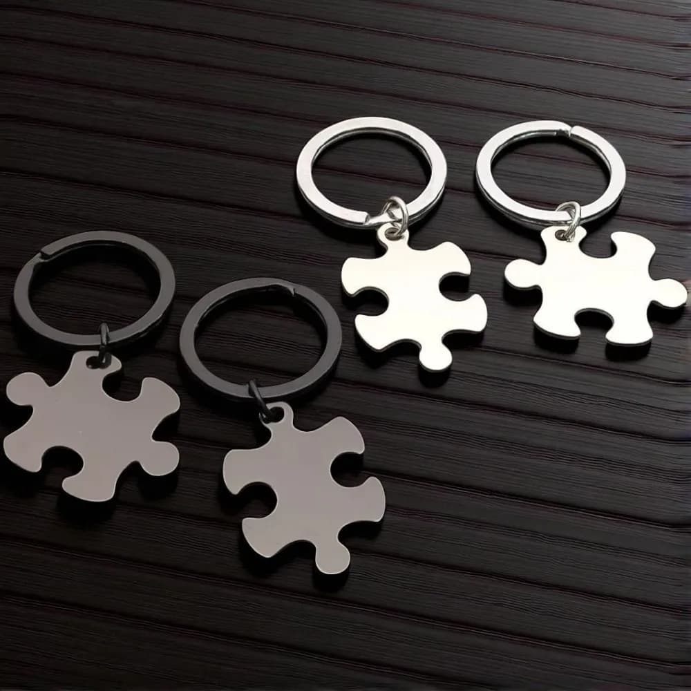 2 pezzi portachiavi puzzle in acciaio inossidabile coppie in metallo lettere incise portachiavi per donne uomini regalo di gioielli da sposa di San Valentino
