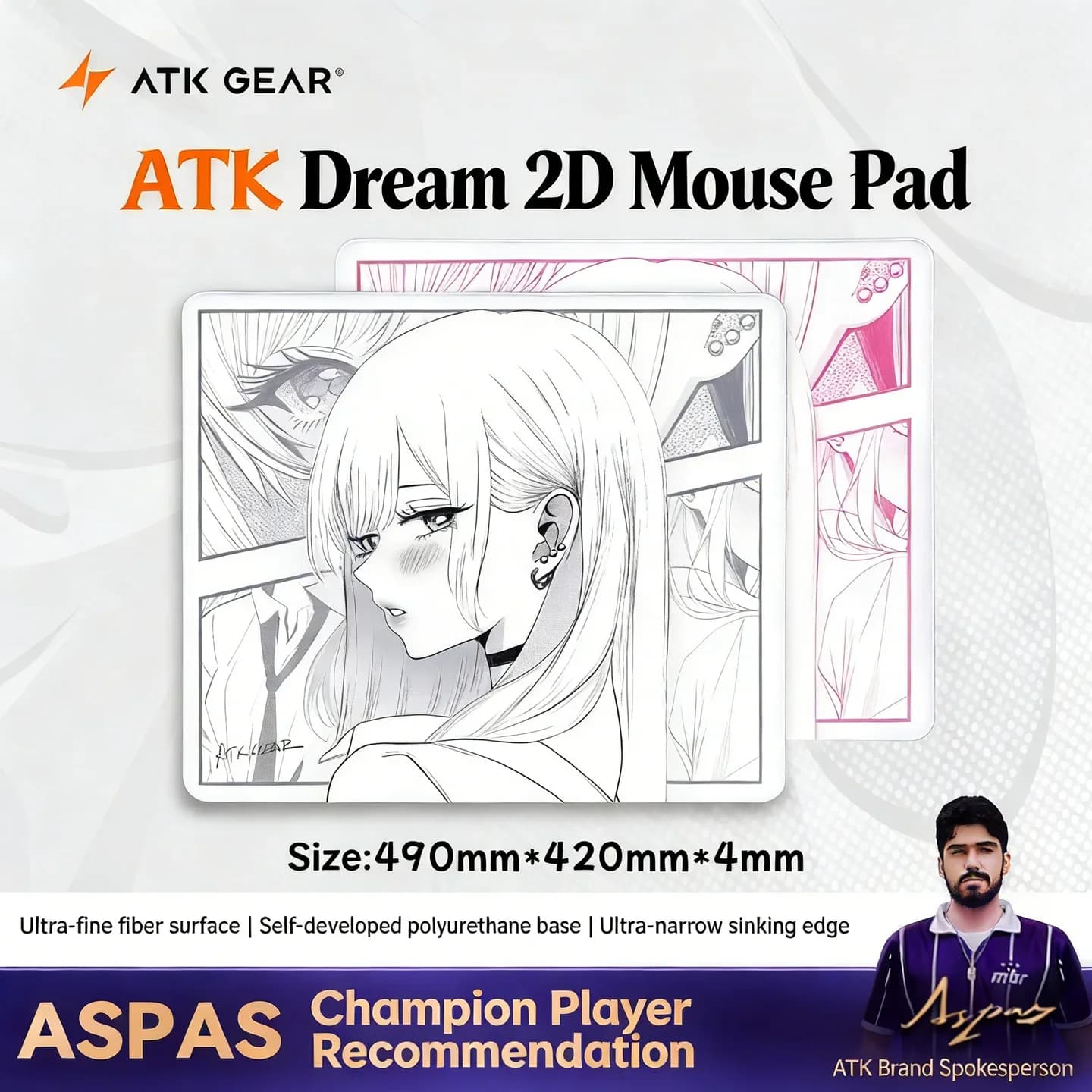Tappetino per Mouse ATK Dream Stile Anime Extra Large 490x420mm, Superficie Liscia Neutra Dedicata a FPS per Giocatori di Valorant Esports e Ufficio