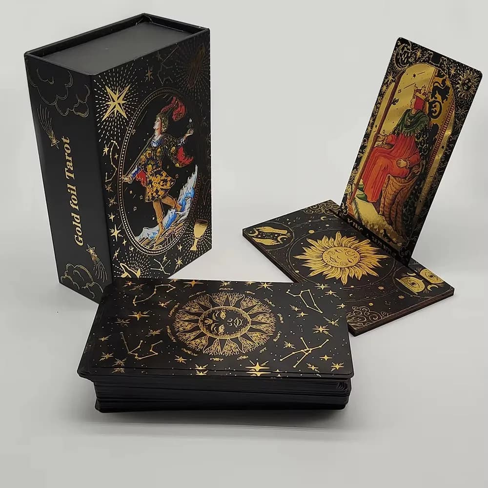 Black Starry Sky Tarot Cards with Gift Box 78pcs PET Waterproof Gold Foil Deck for Beginners Divination Oracle Card Game