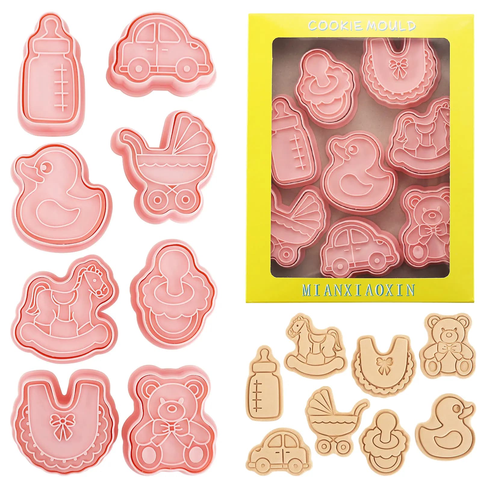 8 Pcs Baby Shower Cookie Cutters Set 3D Cookie Stamps for Kids Birthday Baking DIY Pastry Cake Decoration Tools