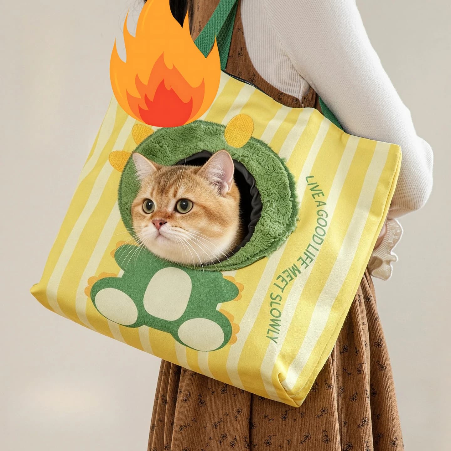 Outdoor Cat Bag, Portable Small Pet, Exposed Cartoon Tote Bag, Breathable Canvas Dog Bag, Large Capacity Cat Bag