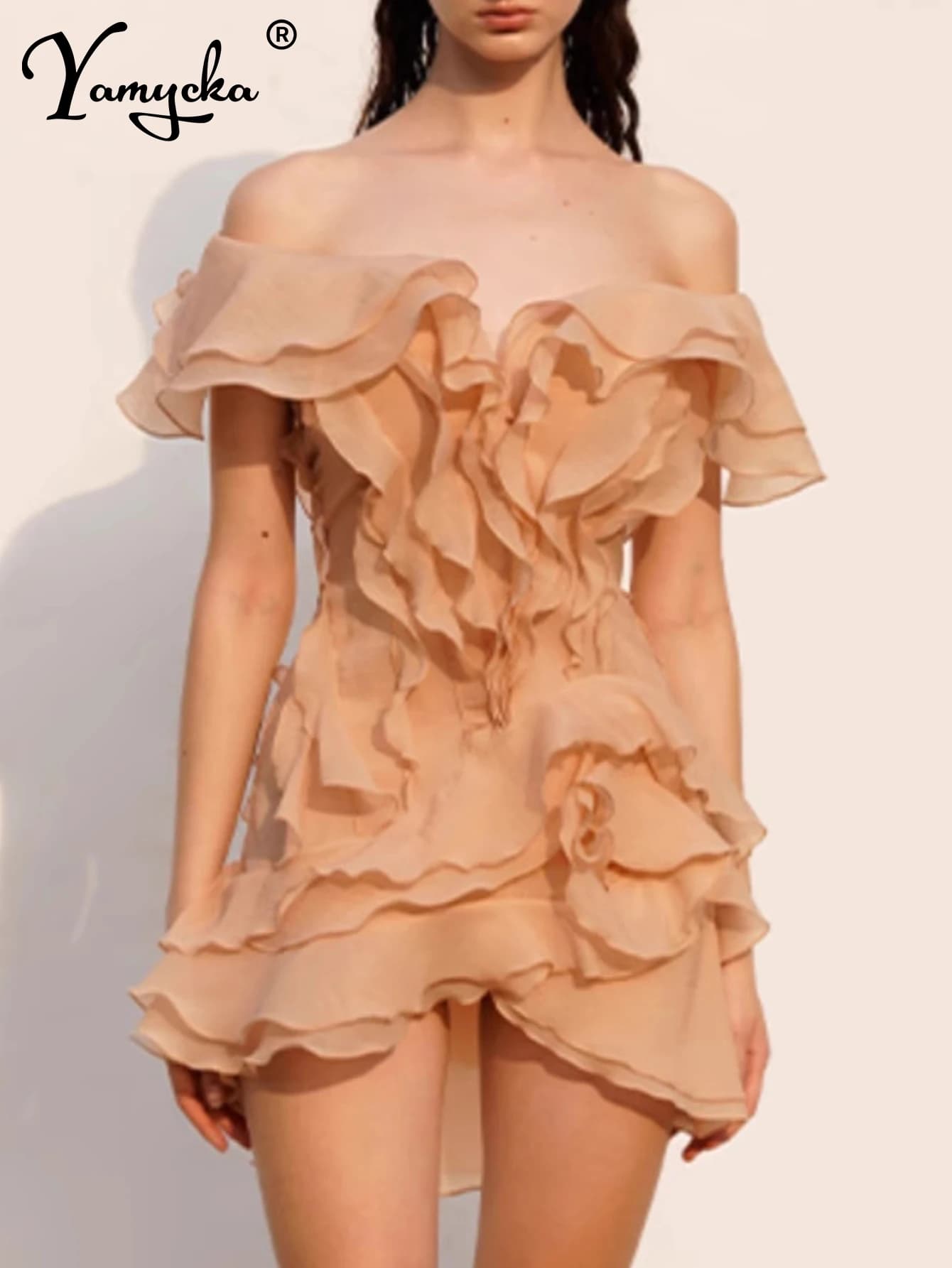 Mini abito estivo sexy in rete senza schienale da donna elegante abiti corti da sera con volant donna Vacanza ballo di fine anno festa di compleanno vestido