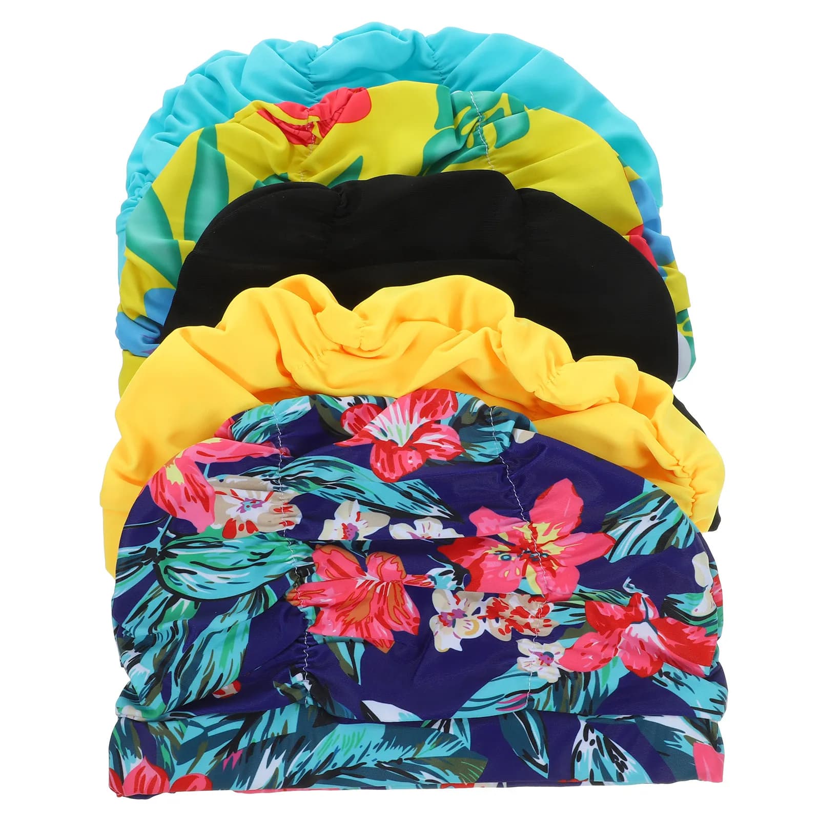 5 Large Swimwear for Adults, for Long Hair, Nylon, for Women and Men, for Pool, Assorted Colors: Yellow, Black, Blue