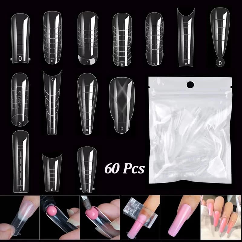 60 Pezzi/borsa Gel Uv Lucidatura Stampo per Costruzione Veloce Acrilico Falso Nail Art Promemoria Doppio Sistema Accessori per Unghie Estensione Forma per Unghie
