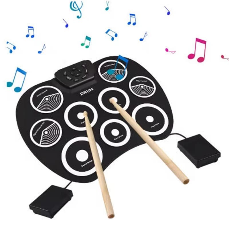 Set di batterie elettroniche a mano Set di batterie portatili MIDI Set di batterie elettriche a 9 pad con pedale per bambini che praticano la batteria musicale