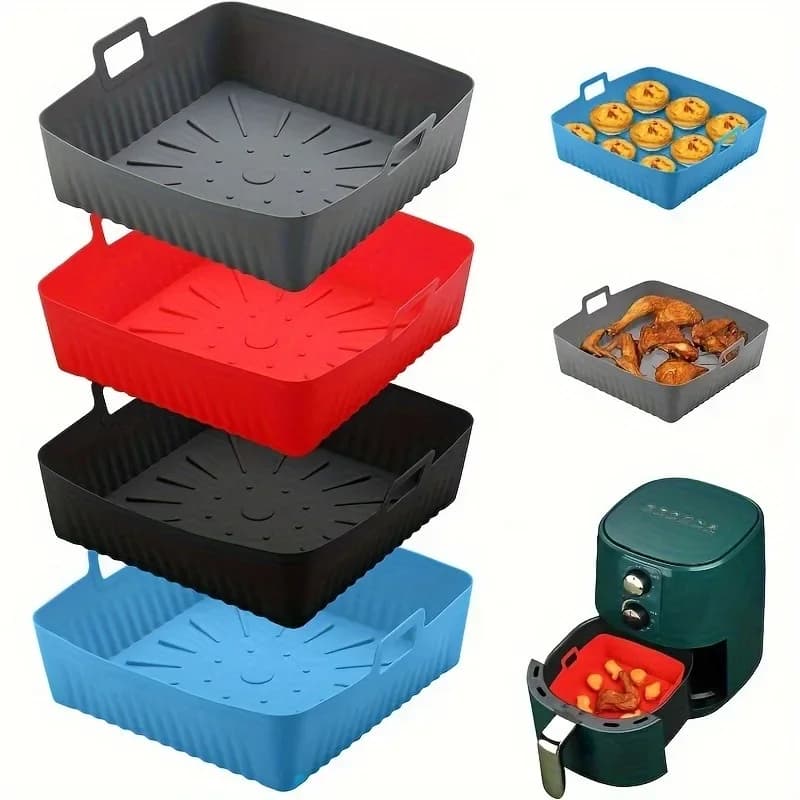 Silicone Air Fryer Square Tray – Non-stick accessory for fryer and heat resistant, dishwasher safe and air fryer basket