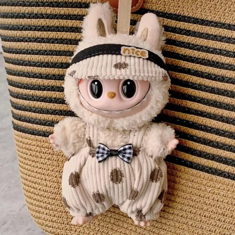 Per 17 cm Velcro Peluche Ciondolo Labubu Vestiti Cieco Scatola Labubu Vestiti Gilet Cappello Cinghia Pantaloni Giocattoli Svegli Artigianato FAI DA TE (SIN BAMBOLA)