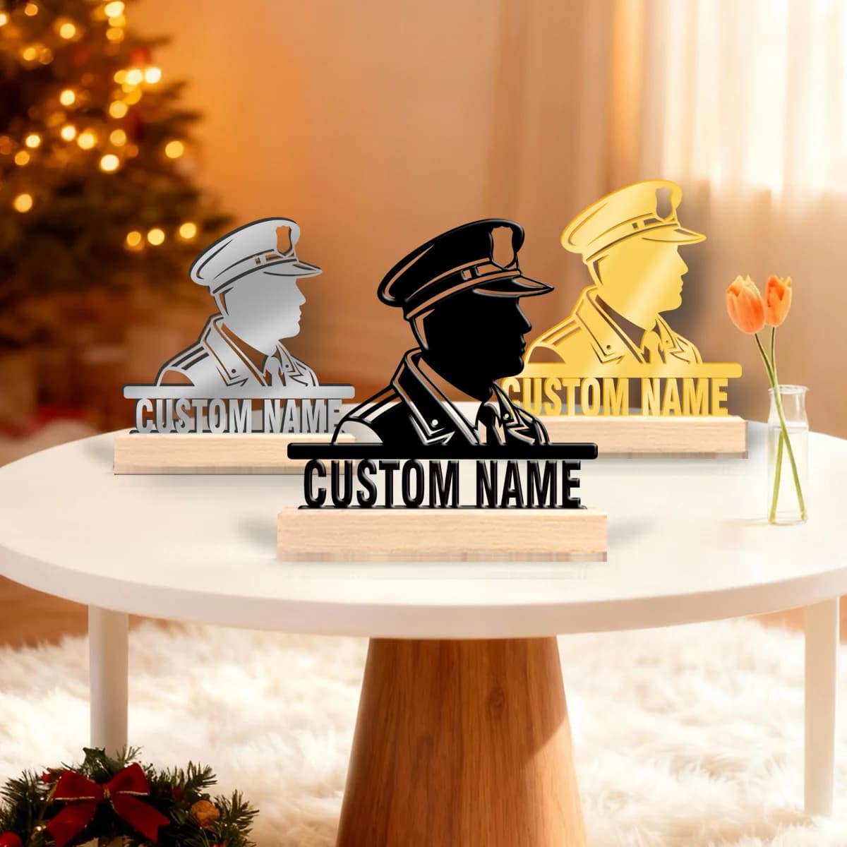 1pc Metal Art Desktop Decoration Customizable Content Equipped with A Wooden Base Housewarming Gift,Metal Ornament Decoration