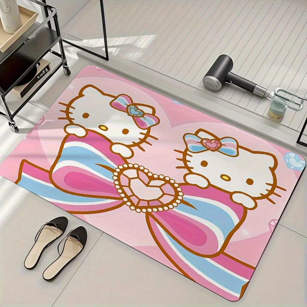 1 tappetino rettangolare Sanrio per Hello Kitty - Poliestere lavabile in lavatrice, design colorato a cartoni animati con cuore e fiocco, ideale