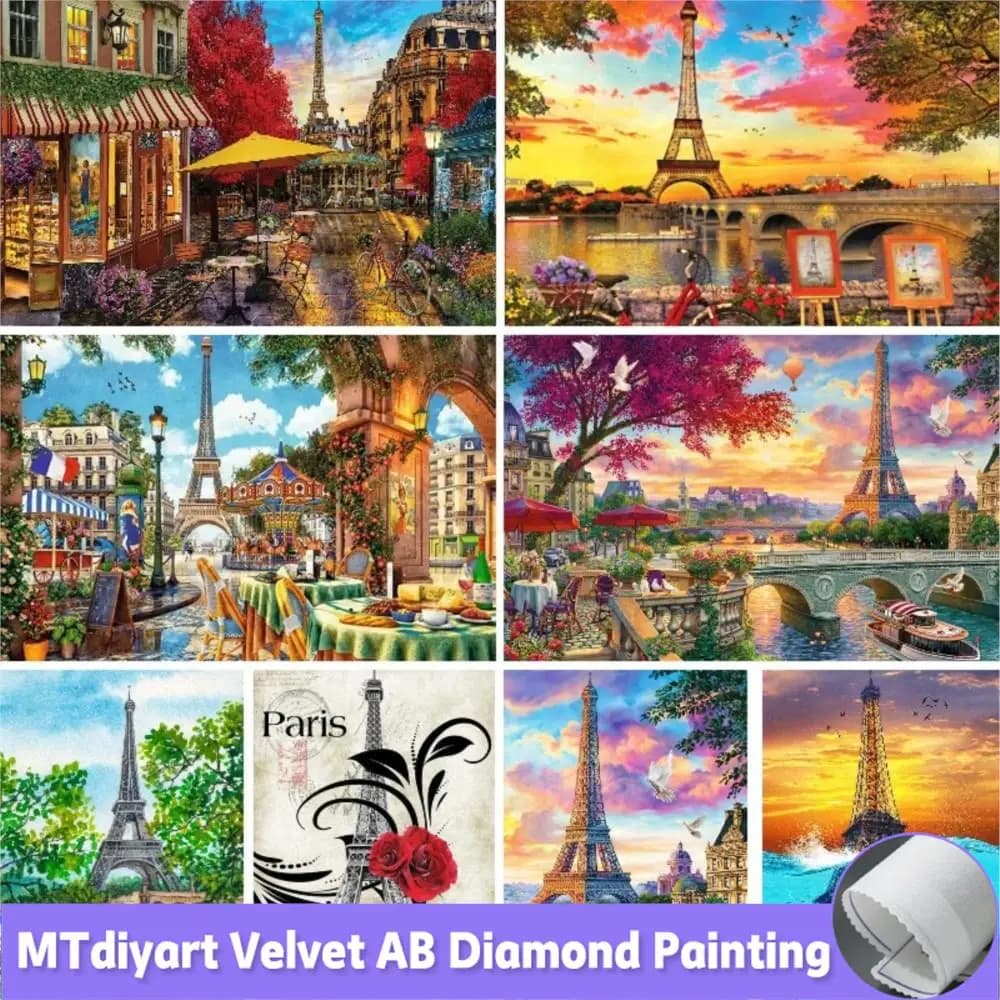 Full Square/Round Diamond Painting Eiffel Tower 5D DIY Mosaic Full Set Embroidery Paris Street Landscape Rhinestone Decor