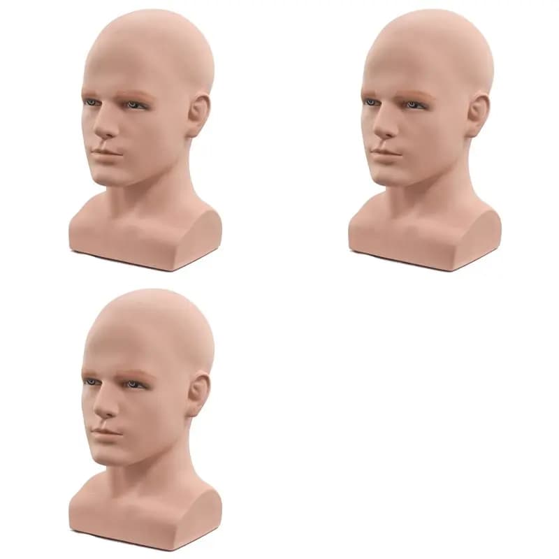 【Festival】3X Testa di manichino maschile professionale per esposizione di parrucche, cappelli, cuffie (colore pelle)