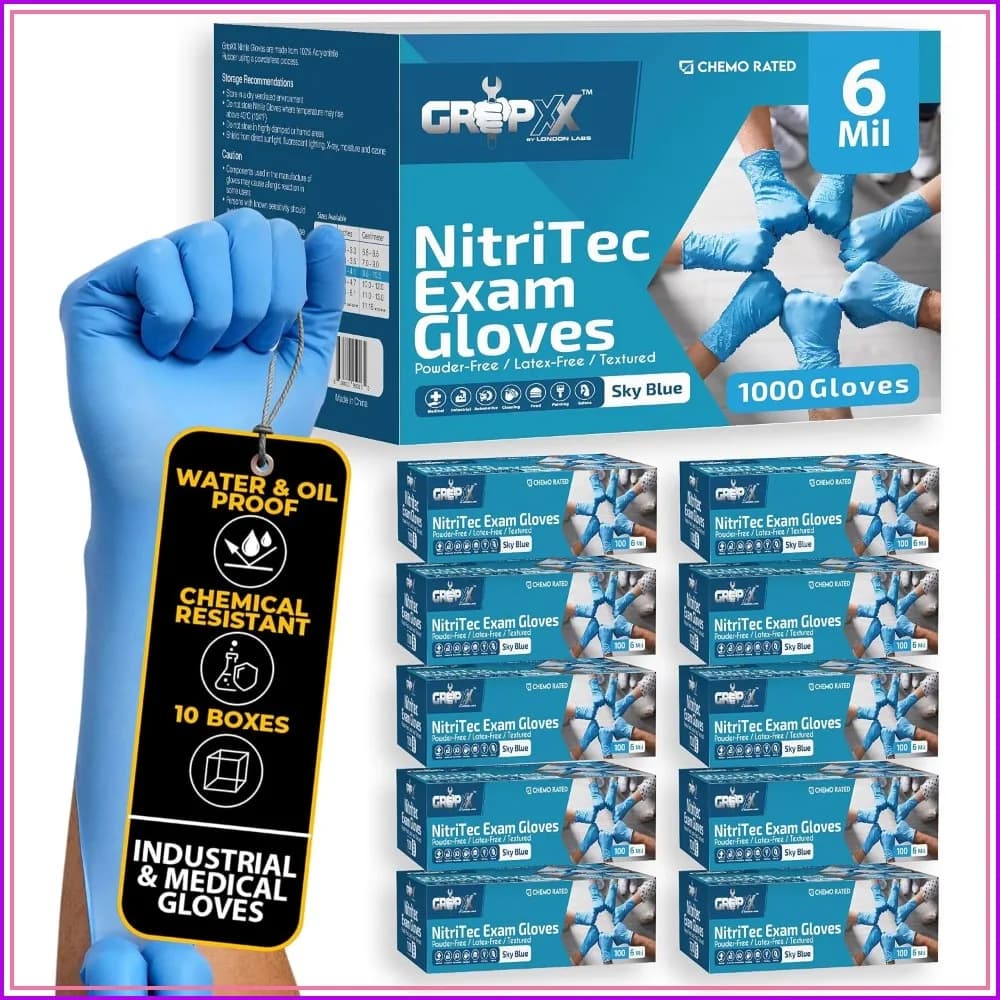 6 Mil Blue Nitrile Gloves, Latex & Powder Free, Fentanyl Safe, Medical & Food Grade, 1000 Pack