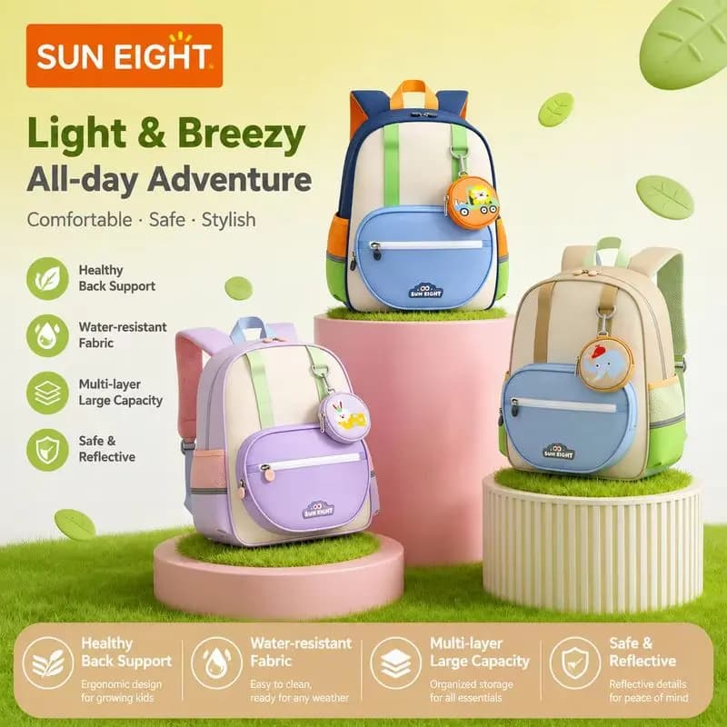 Sun Eight Backpack Large‑Capacity Lightweight Breathable Honeycomb Back Padding, Casual Outdoor Travel Shoulder Pack Ready Stock