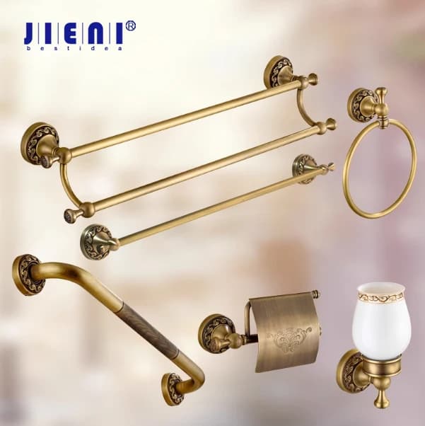 JIENI Mensola da bagno in ottone antico Portasapone Porta scopino Porta spazzolino Corrimano di sicurezza Accessori hardware da bagno