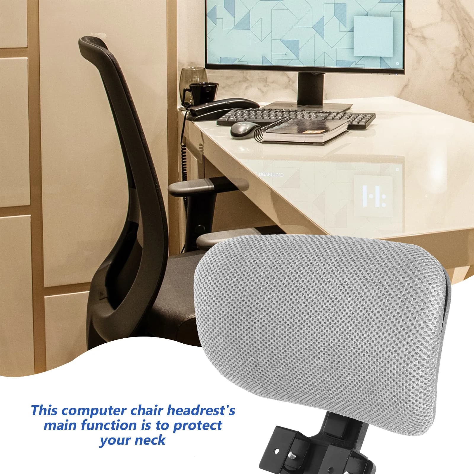 Poggiatesta per Sedia da Ufficio, Design Regolabile e Sollevabile, Superficie Curva Ergonomica, Cuscino per Protezione del Collo e Comfort sul Lavoro