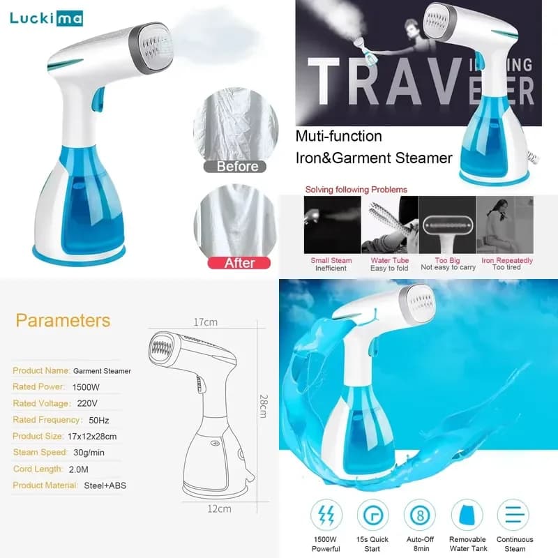 Quick-Heat Hand Garment Iron Steamer for Clothes 1500W Powerful 280ml Portable Fabric Steamer Travelling Home Steam Generator