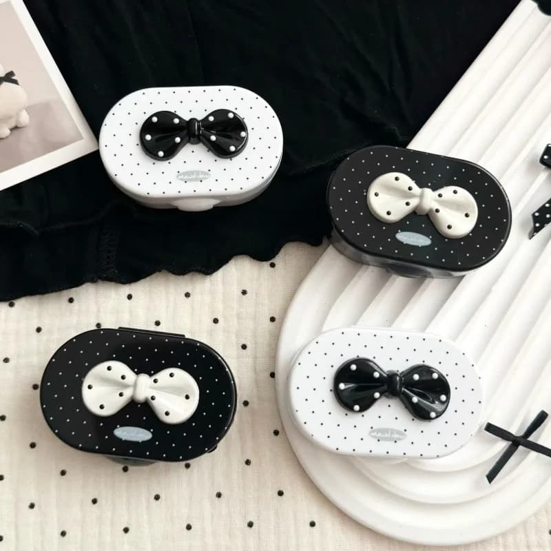 Ins Style Polka Dot Contact Lens Case with Mirror Cute Mini Contact Lenses Companion Storage Box Simple Lens Care Container