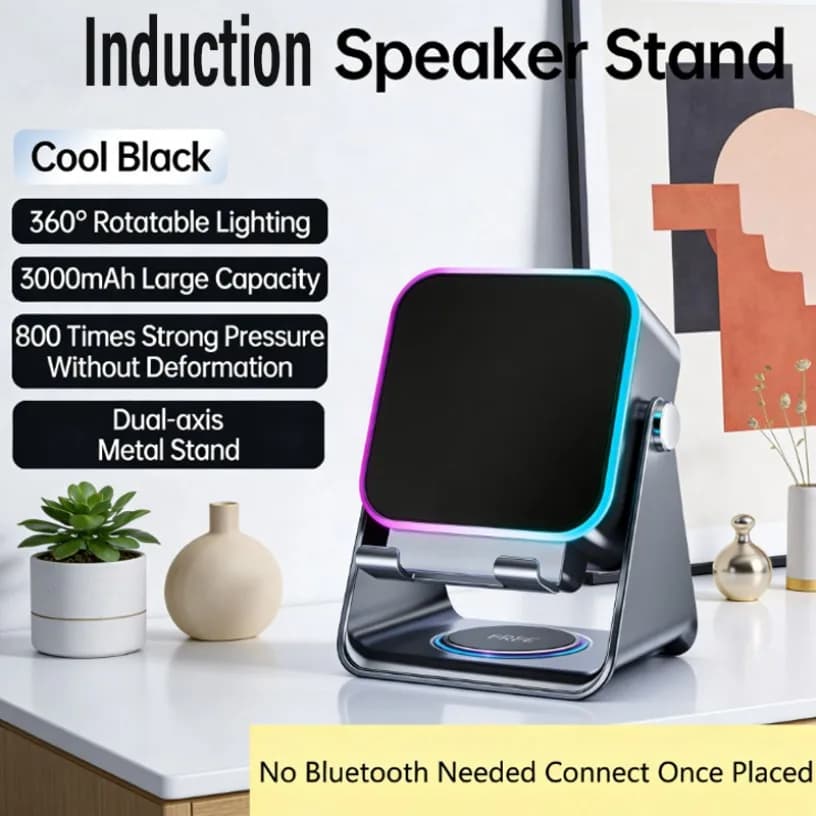 Altoparlante Bluetooth 5.3 Wireless 5 in 1 con Auto-induzione, Suono HIFI, Supporto per Telefono Portatile e Luci RGB